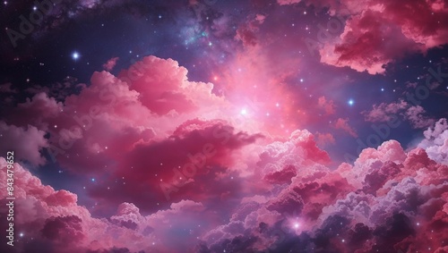 A beautiful dreamscape of pink clouds and a moon.