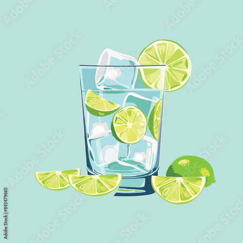Gin tonic alcohol cocktail with fresh lime slices