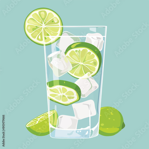 Gin tonic alcohol cocktail with fresh lime slices
