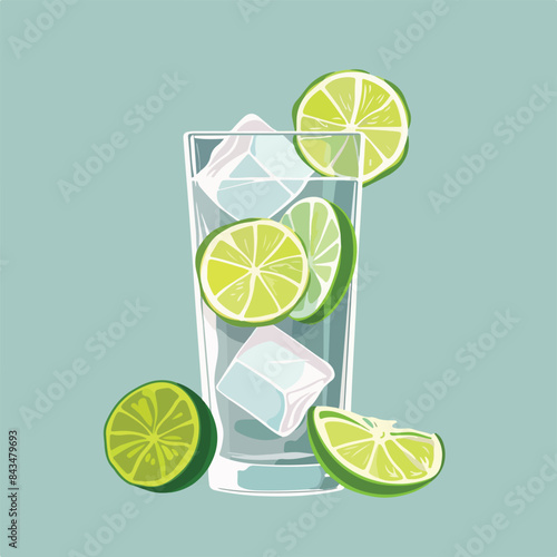 Gin tonic alcohol cocktail with fresh lime slices