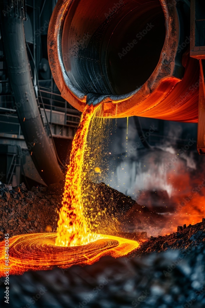 Steel mill where molten metal is poured Steel mill where molten metal is poured
