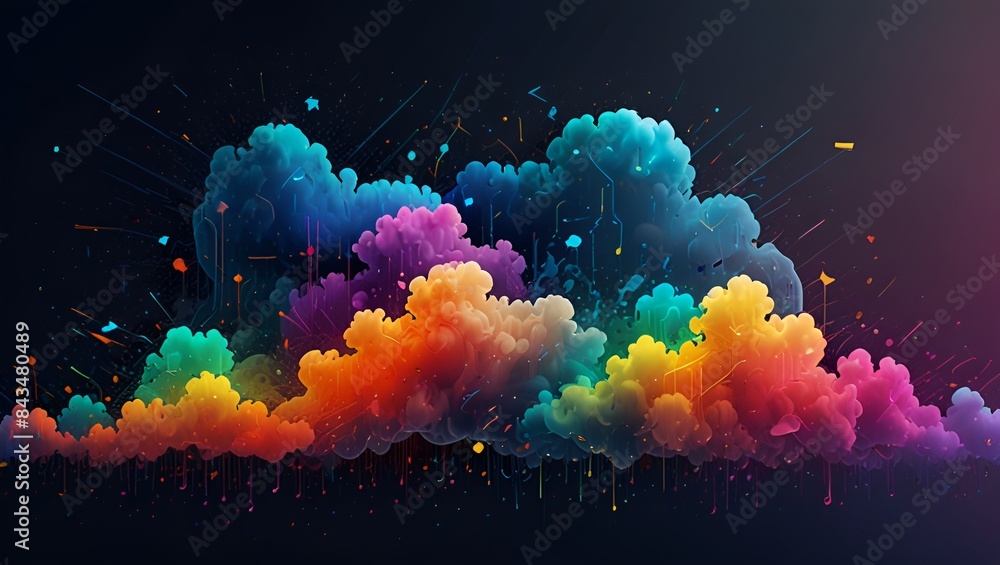 Obraz premium Generative AI V1: Vividly colored clouds against a dark backdrop, creating a striking contrast in the night sky.