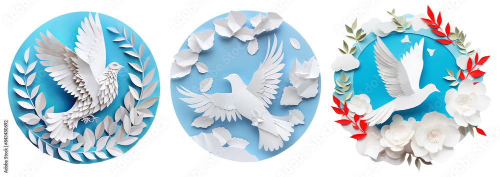 Fototapeta premium Papercraft set. Dove of peace concept.