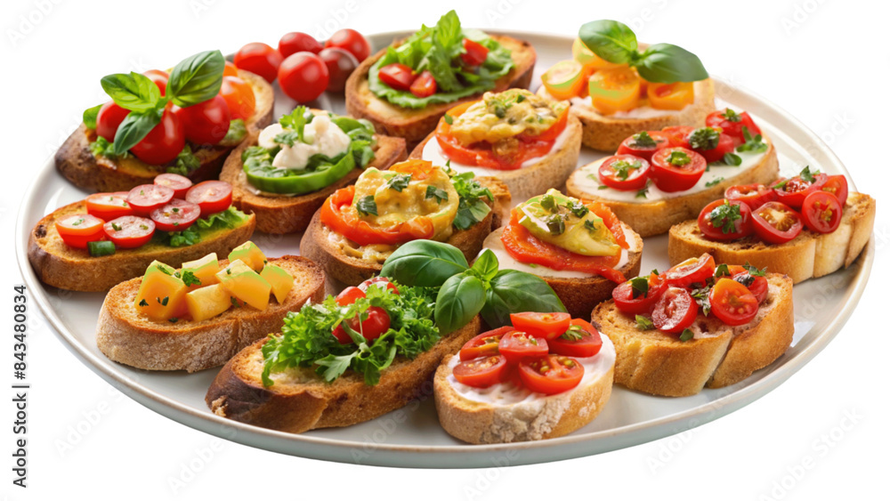 platter of assorted bruschetta isolated on Transparent background. platter of assorted bruschetta isolated on Transparent background.