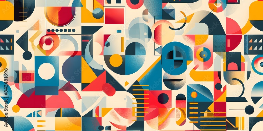 Fototapeta premium Decorative geometric shape composition seamless pattern design in the Bauhause style 
