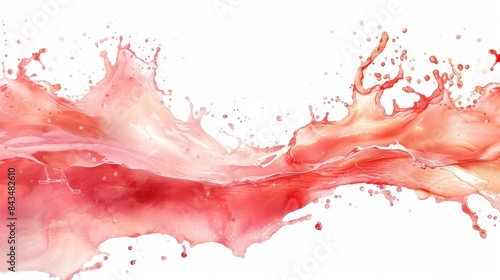 A dynamic red splash of paint stain on a transparent background with a fluid, abstract appearance.
