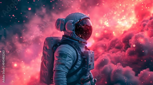 Incredible Astronaut in the Glowing Pink Nebula of the Universe