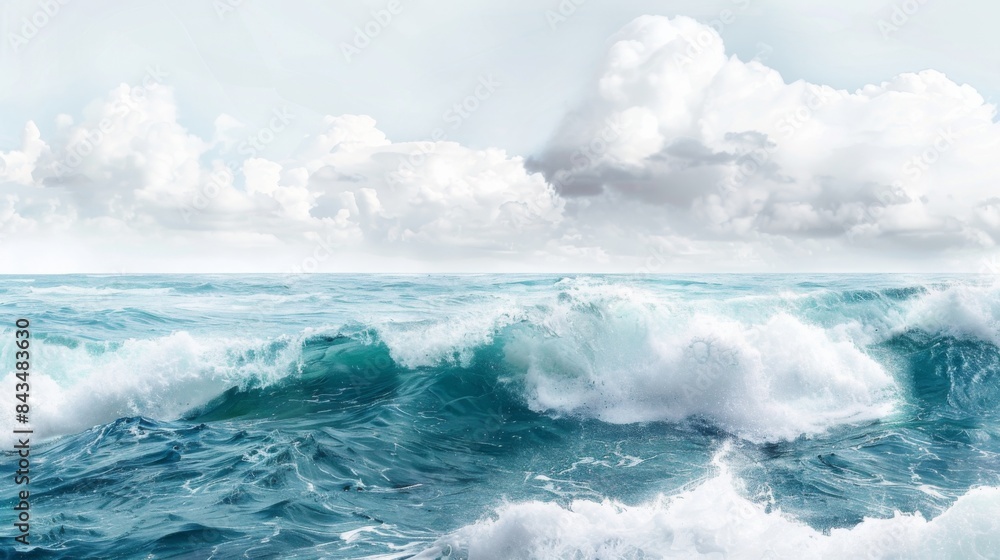 A serene image depicting the gentle undulations of ocean waves under a clear sky with soft clouds. A serene image depicting the gentle undulations of ocean waves under a clear sky with soft clouds.