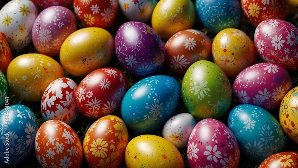Generative AI Many colorful eggs arranged in a pile, creating a vibrant and festive display. Generative AI Many colorful eggs arranged in a pile, creating a vibrant and festive display.