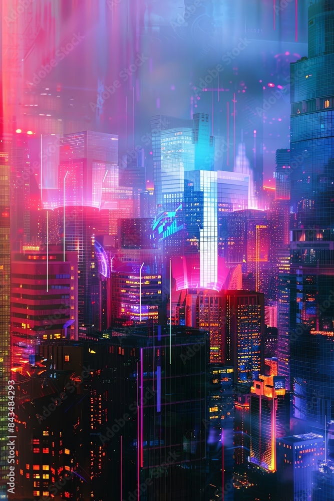 Create a digital painting of a cyberpunk city Create a digital painting of a cyberpunk city