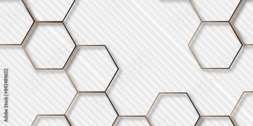 Wallpaper Mural Luxury hexagonal abstract white background with golden light lines. Creative and decorative modern technological hexagon pattern background.	
 Torontodigital.ca