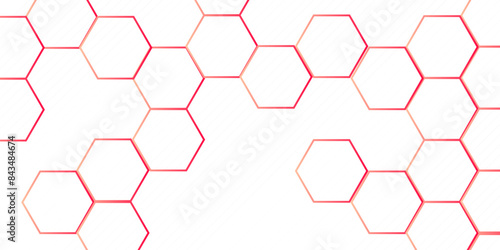 Luxury hexagonal abstract white background with pink light lines. Creative and decorative modern technological hexagon pattern background.	