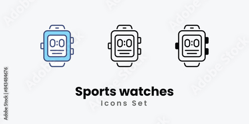 Sports watches icons vector set stock illustration