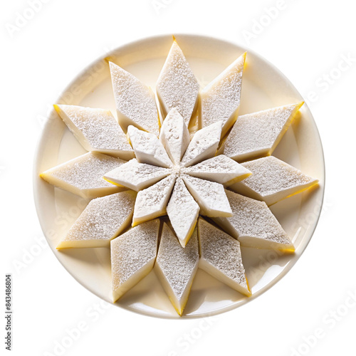 Kaju katli top view on a white plate Isolated on transparent background