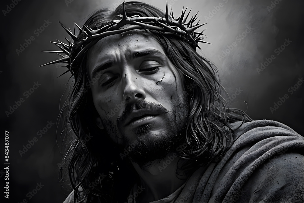 Jesus wearing a crown of thorns as a sacrifice Jesus wearing a crown of thorns as a sacrifice