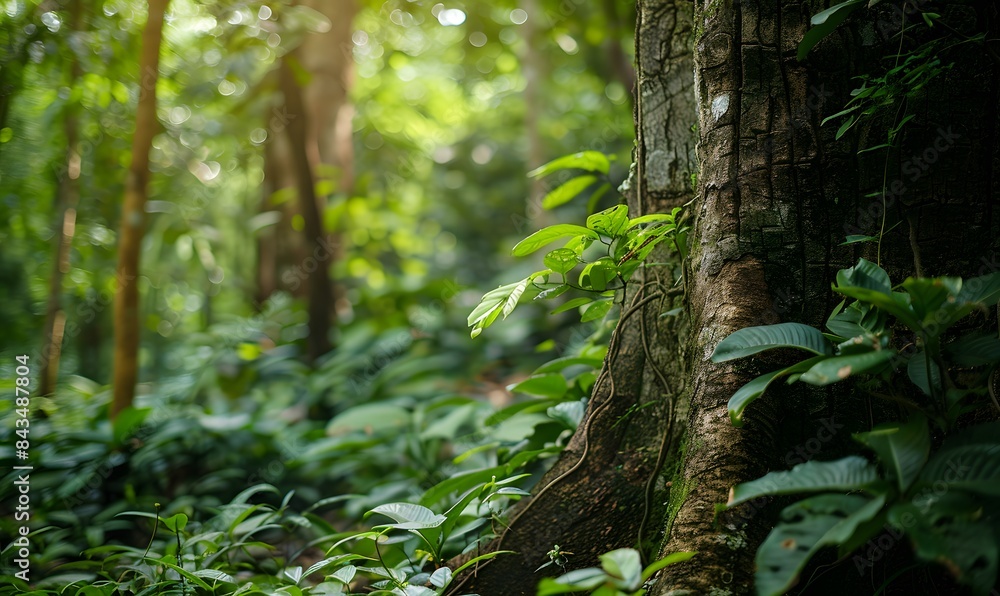rough bark texture amidst lush green foliage in a tranquil forest, Generative AI rough bark texture amidst lush green foliage in a tranquil forest, Generative AI