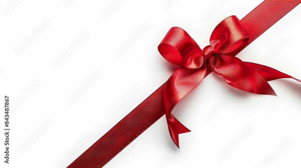 A glossy red ribbon with a perfect bow, isolated on a white background with a transparent section. A glossy red ribbon with a perfect bow, isolated on a white background with a transparent section.