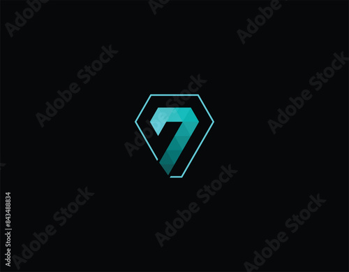 Number seven and diamond logo design vector with colorful triangle pixel.