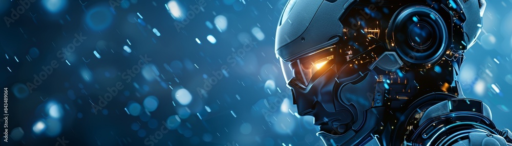 Futuristic humanoid robot with glowing eye in a dark, techno-inspired environment, showcasing advanced AI and cutting-edge technology. Futuristic humanoid robot with glowing eye in a dark, techno-inspired environment, showcasing advanced AI and cutting-edge technology.