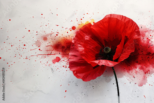 Abstract poppy from paint splatter, VE-Day or World War remembrance day concept. photo