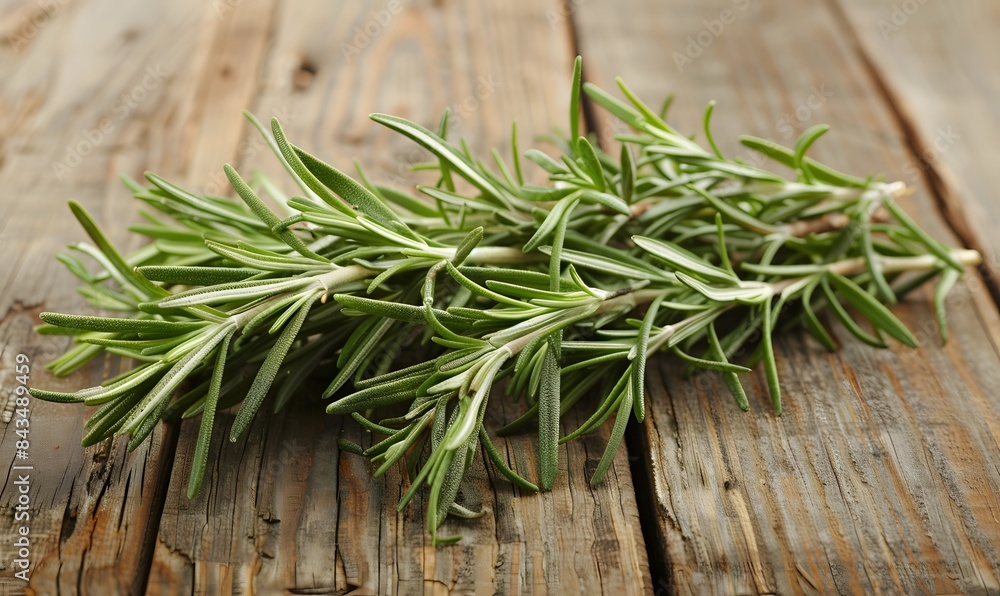 Rosemary herbs on a wooden tabletop, Generative AI Rosemary herbs on a wooden tabletop, Generative AI