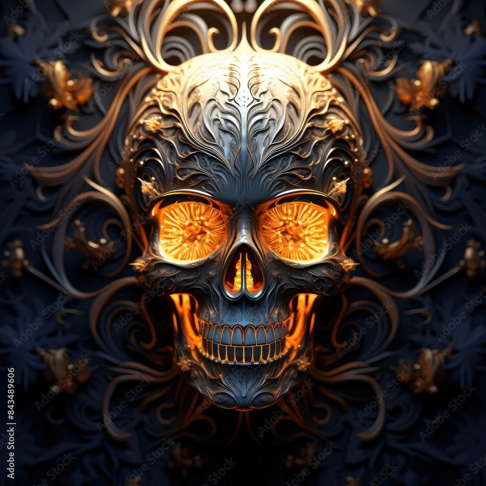 Naklejka premium Skull on a dark background.