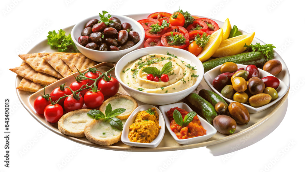 platter of assorted mediterranean meze isolated on Transparent background. platter of assorted mediterranean meze isolated on Transparent background.
