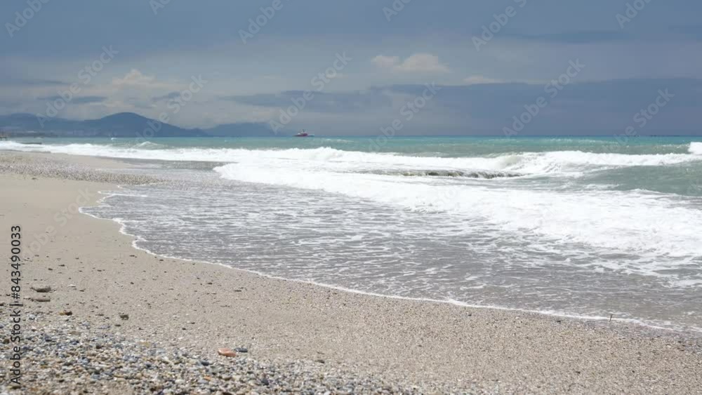 Mediterranean seaside coast with two ships in stormy weather in one evening. Mediterranean seaside coast with two ships in stormy weather in one evening.