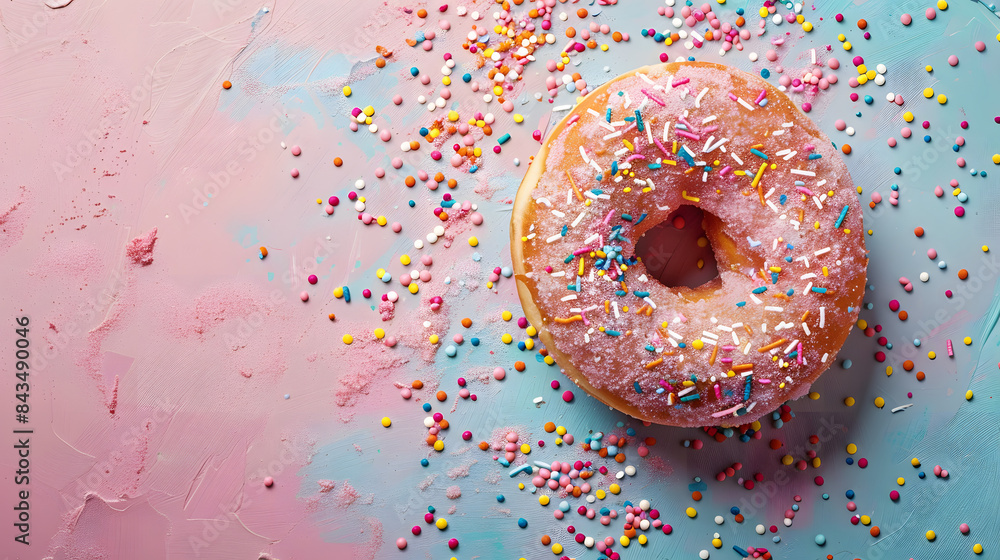 a sprinkled donut, background is retro pink or blue gradient a sprinkled donut, background is retro pink or blue gradient