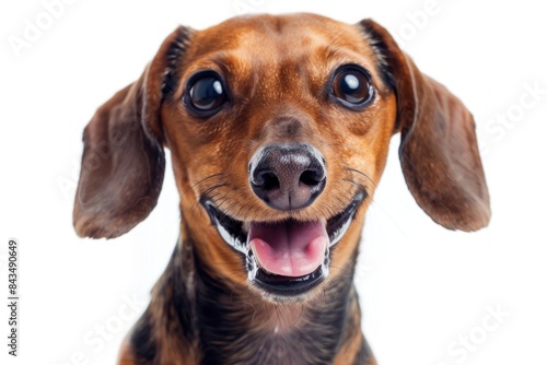 Close-up of a happy smiling Dachshund with tongue out  showcasing its adorable and friendly expression - Generative ai