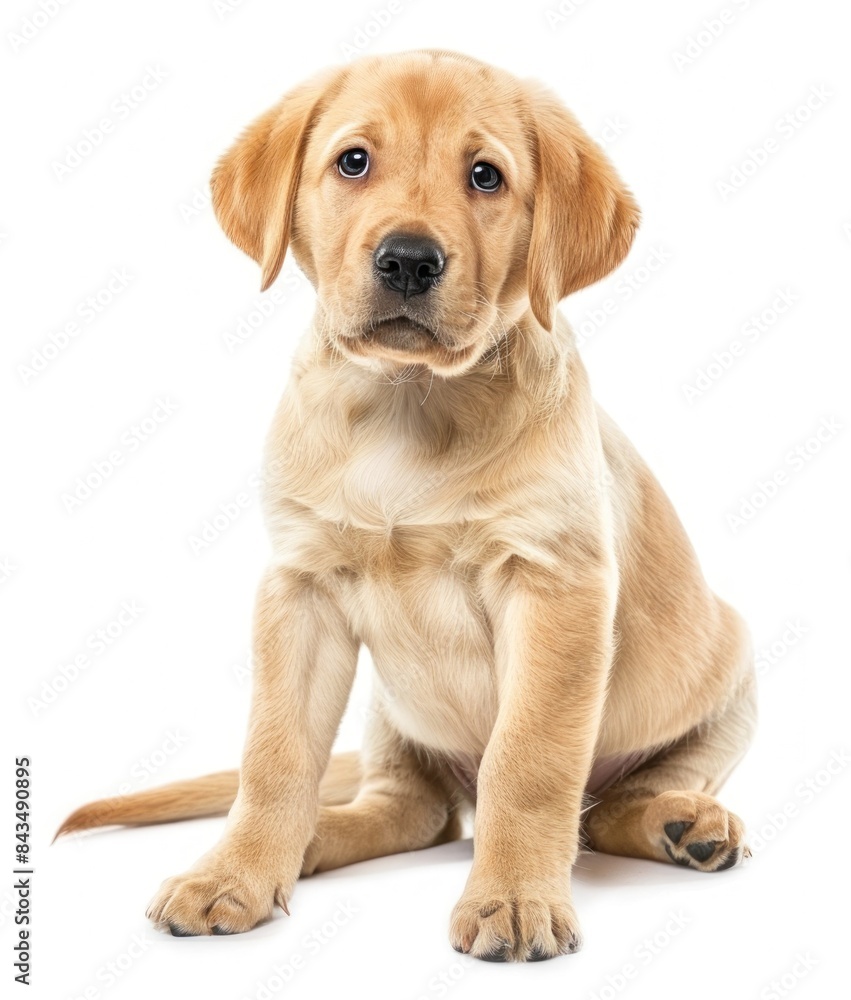 Adorable Labrador Retriever puppy sitting with a curious expression, isolated on white background - Generative ai Adorable Labrador Retriever puppy sitting with a curious expression, isolated on white background - Generative ai