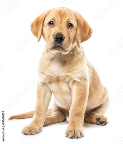 Adorable Labrador Retriever puppy sitting with a curious expression  isolated on white background - Generative ai