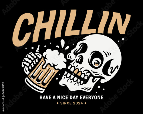 vector illustration skull drinking a glass of beer