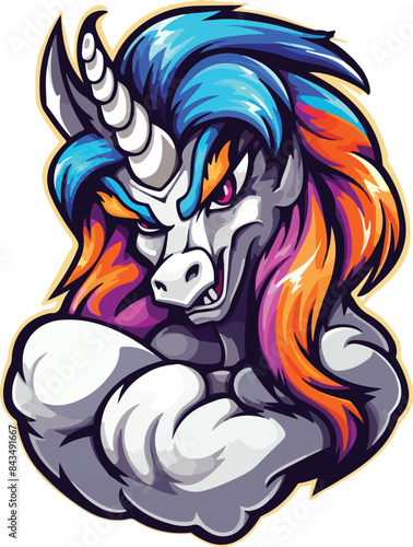 Wallpaper Mural Strong angry unicorn mascot flexing its arm Torontodigital.ca