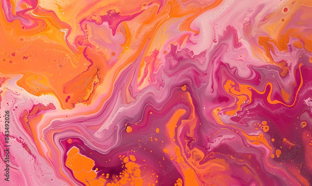 Vibrant abstract swirls of pink and orange liquid paints mix in a fluid, Generative AI Vibrant abstract swirls of pink and orange liquid paints mix in a fluid, Generative AI