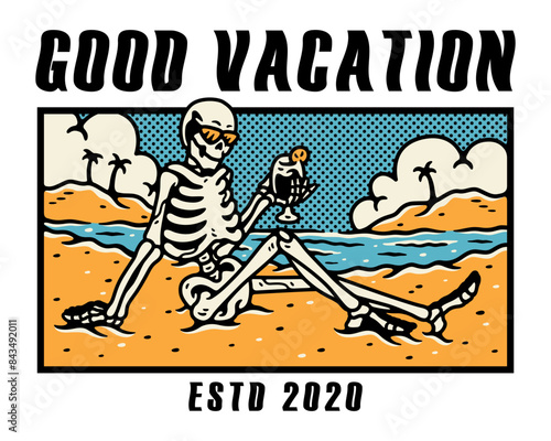 skeleton relaxing on the beach