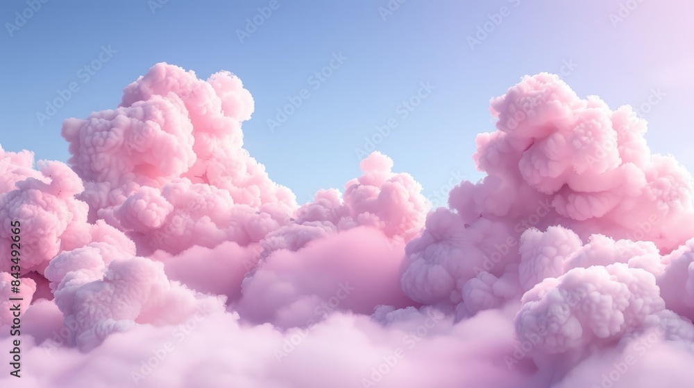 Vibrant pink clouds resembling fluffy cotton candy spread across a dreamlike sky. Vibrant pink clouds resembling fluffy cotton candy spread across a dreamlike sky.
