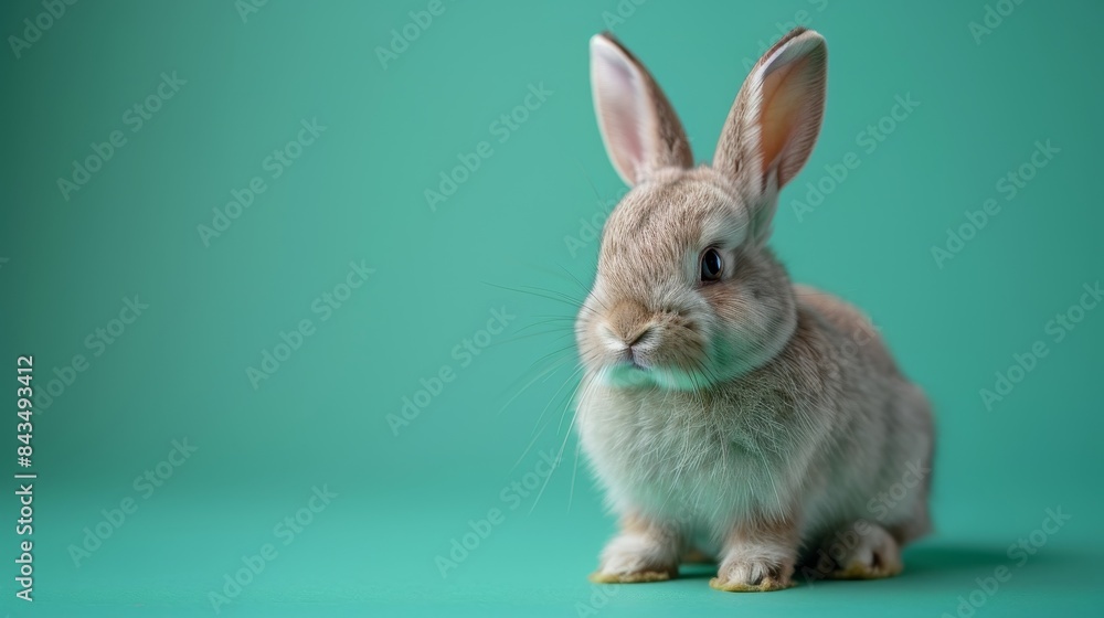 A cute bunny on a solid pastel green background with space above for text A cute bunny on a solid pastel green background with space above for text