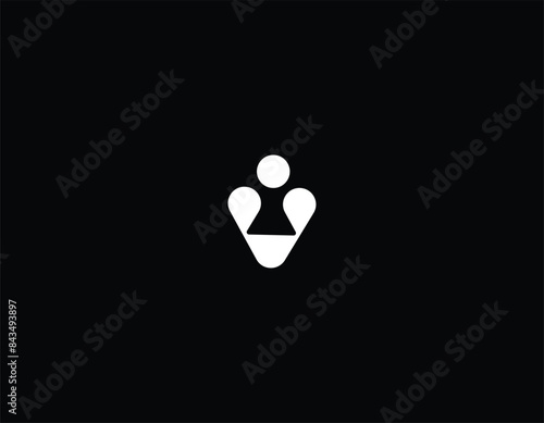 Illustration abstract initial V that looks like a man stretches out his hand logo design