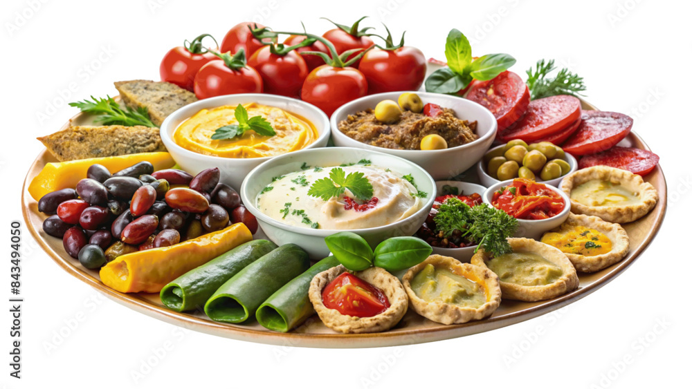 platter of assorted mediterranean meze isolated on Transparent background. platter of assorted mediterranean meze isolated on Transparent background.