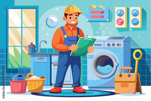 repairman of washing machines and other household appliances in the background of the workshop repairman of washing machines and other household appliances in the background of the workshop