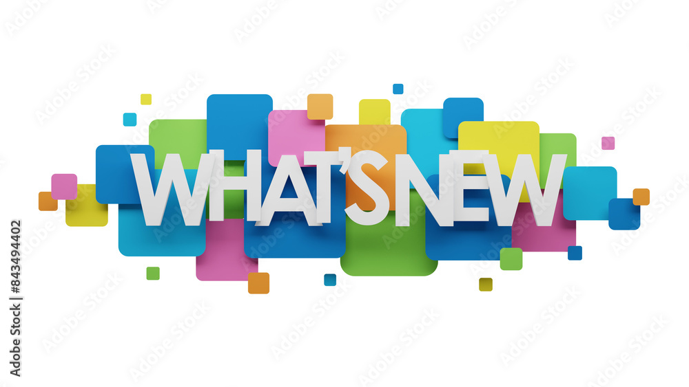 3D render of WHAT'S NEW banner on colorful squares with transparent background 3D render of WHAT'S NEW banner on colorful squares with transparent background