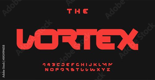 Bold futuristic typography font design, modern sci-fi geometric letters for headlines, branding, and tech-inspired designs. Vector illustration.