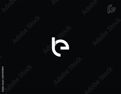 Initial lowercase letter be, linked circle rounded logo with shadow gradient, white color on black background