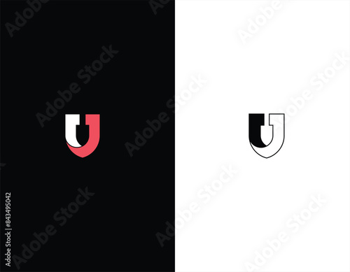 Shovel Letter U logo design with black and white background. 