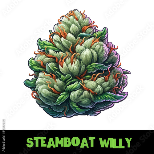 Vector Illustrated Steamboat Willy Cannabis Bud Strain Cartoon