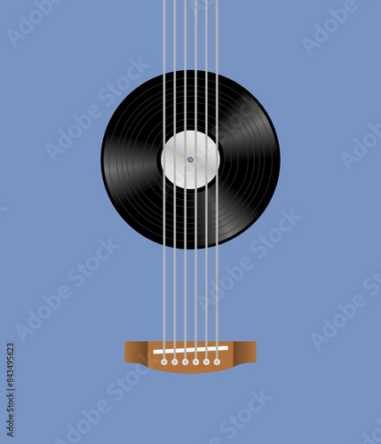 guitar strings and vinyl music discs vector illustration. guitar and vinyl record illustration.