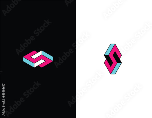  Letters S or SS or CD locking isometric initial vertical and horizontal Alphabet icon logo.