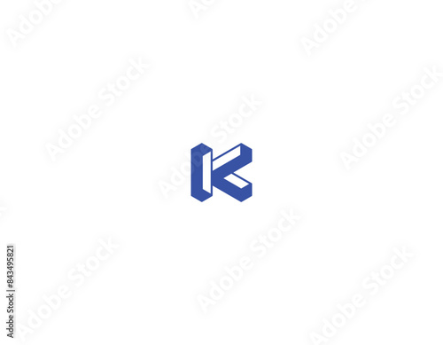 Letter K logo 3D isometric lines geometric shape template design vector