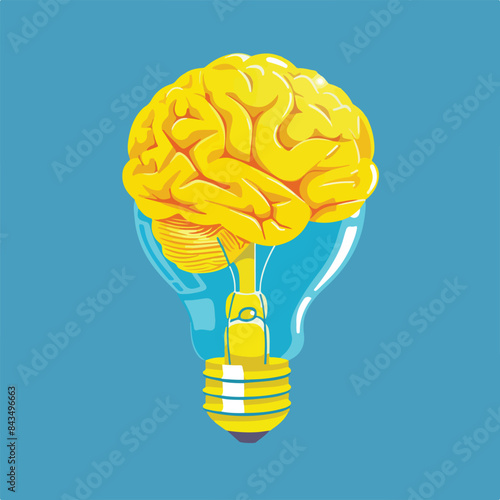 yellow brain on blue clear background 